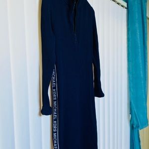 Michael Kors Long Sleeve Front Zip Logo Tape Stretch Dress